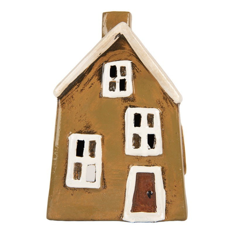 Teelichthalter Haus 12x8x17 cm Braun Keramik Windlicht Gartendeko Dekoration