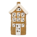 Teelichthalter Haus 12x8x20 cm Braun Windlicht Dekoration Herbst Keramik