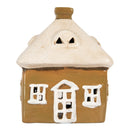 Teelichthalter Haus 12x9x14 cm Braun Keramik Windlicht Weihnachten Herbst