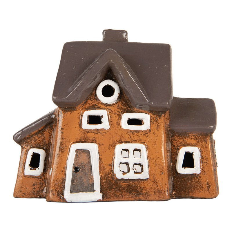Teelichthalter Haus 20x11x16 cm Windlicht Dekoration Herbst Weihnachten Orange Keramik