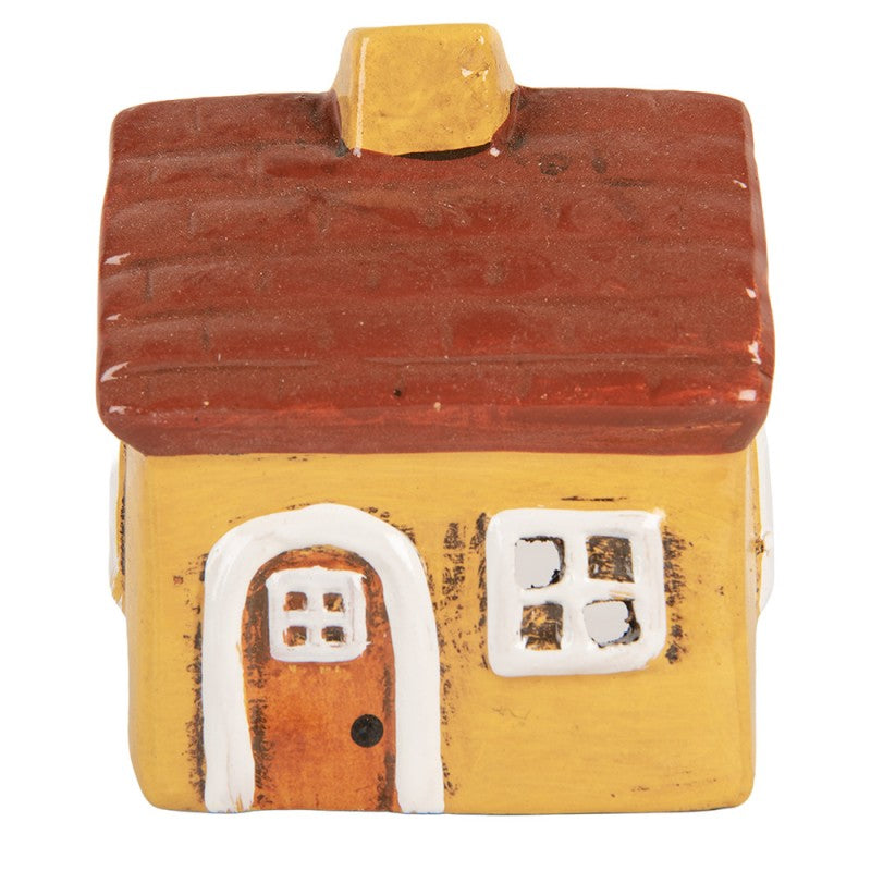 Teelichthalter Haus 8x7x10 cm Dekoration Herbst Weihnachten Windlicht Gelb Keramik