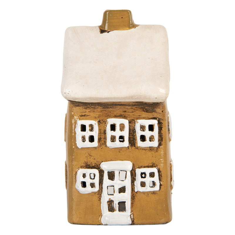 Teelichthalter Haus 8x7x15 cm Braun Windlicht Dekoration Herbst Keramik