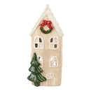 Teelichthalter Haus 9x8x20 cm Beige Windlicht Weihnachten Dekoration Keramik