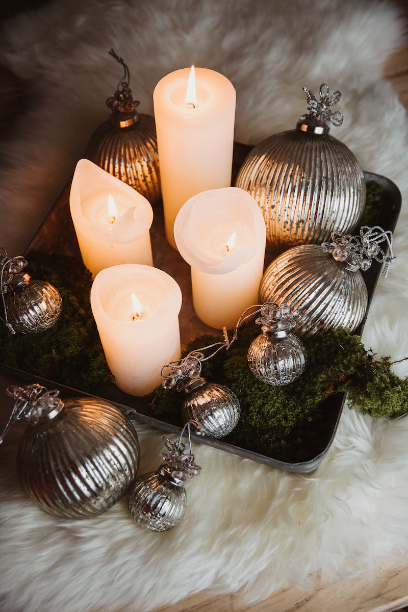 Kugel SANI Weihnachtsbaum Christbaum Weihnachtskugel antik silber mit Perlen gefärbtes Glas Christbaumschmuck Kugel Weihnachtsbaum Weihnachten Hänger 10cm