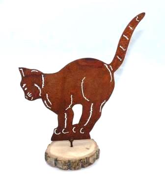 Gartendeko Katze mit Buckel Schraube Baumtiere stehend Baumstamm Metall Rost Deko 20cm x 20cm
