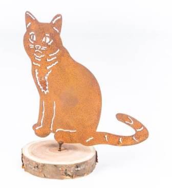 Gartendeko Katze mit Konturen Schraube Baumtiere sitzend Baumstamm Metall Rost Deko 16cm x 19,5cm