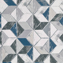 Wachstuchtischdecke PVC "Cubi"  geometrisch blau grau weiß 1,4m Br. Meterware