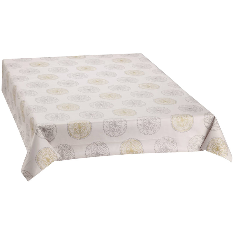 Wachstuchtischdecke "Florentine" Punkte Kreise perlmutt-weiß silber gold elegant Wachstuch Outdoor Indoor Tischdecke 1,4m Br. Meterware