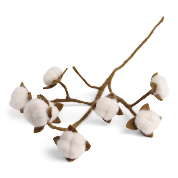 Deko Baumwolle Zweig mit weißen Büten aus Filz Ostern Osterdeko Frühling Fairtrade weich 60cm lang leicht unzerbrechlich