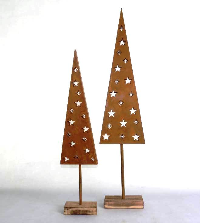 Tannenbaum Metall Weihnachten Rost Deko Baum mit Sternen Weihnachtsbaum verrostet mit Holzfuß 80cm hoch