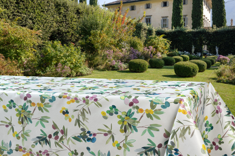 Wachstuchtischdecke Bunte Beeren Sommer Blätter weiß grün bunt Schutzdecke Wachstuch Breite: 140cm Länge wählbar