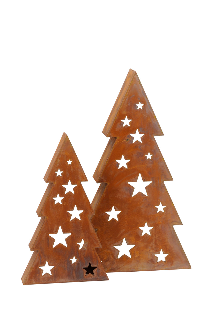 2-er Set Tannenbaum Metall Weihnachten Rost Deko mit Sternen Weihnachtsbaum verrostet zum Hinstellen 68 und 49cm hoch