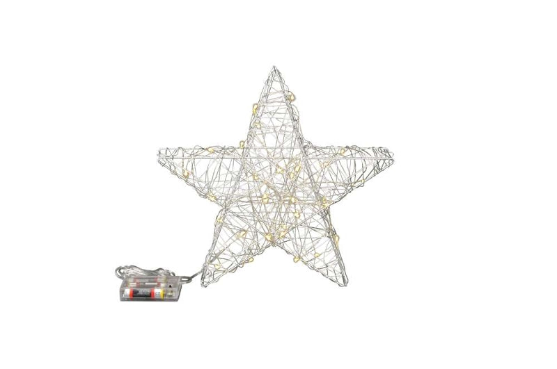 Stern LED Metall Weihnachten Beleuchtung mit Batteriehalter und Timer Deko silber zum Hinstellen in 2 Größen: 30cm und 50cm indoor outdoor