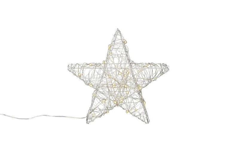 Stern LED Metall Weihnachten Beleuchtung mit Batteriehalter und Timer Deko silber zum Hinstellen in 2 Größen: 30cm und 50cm indoor outdoor