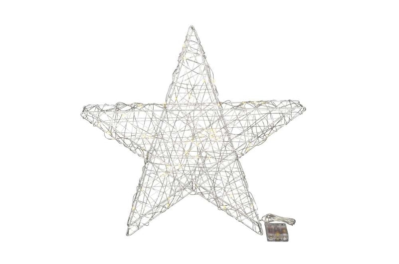 Stern LED Metall Weihnachten Beleuchtung mit Batteriehalter und Timer Deko silber zum Hinstellen in 2 Größen: 30cm und 50cm indoor outdoor