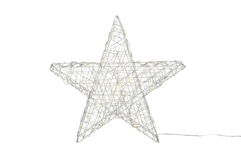 Stern LED Metall Weihnachten Beleuchtung mit Batteriehalter und Timer Deko silber zum Hinstellen in 2 Größen: 30cm und 50cm indoor outdoor