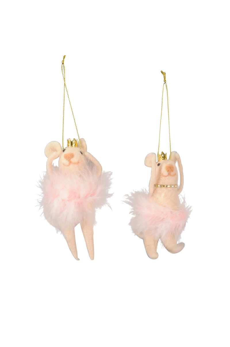 1 Stück Christbaumschmuck Deko Hänger Maus mit Federkleid Ballerina mit goldener Kette und Krone aus Filz rosa Weihnachten