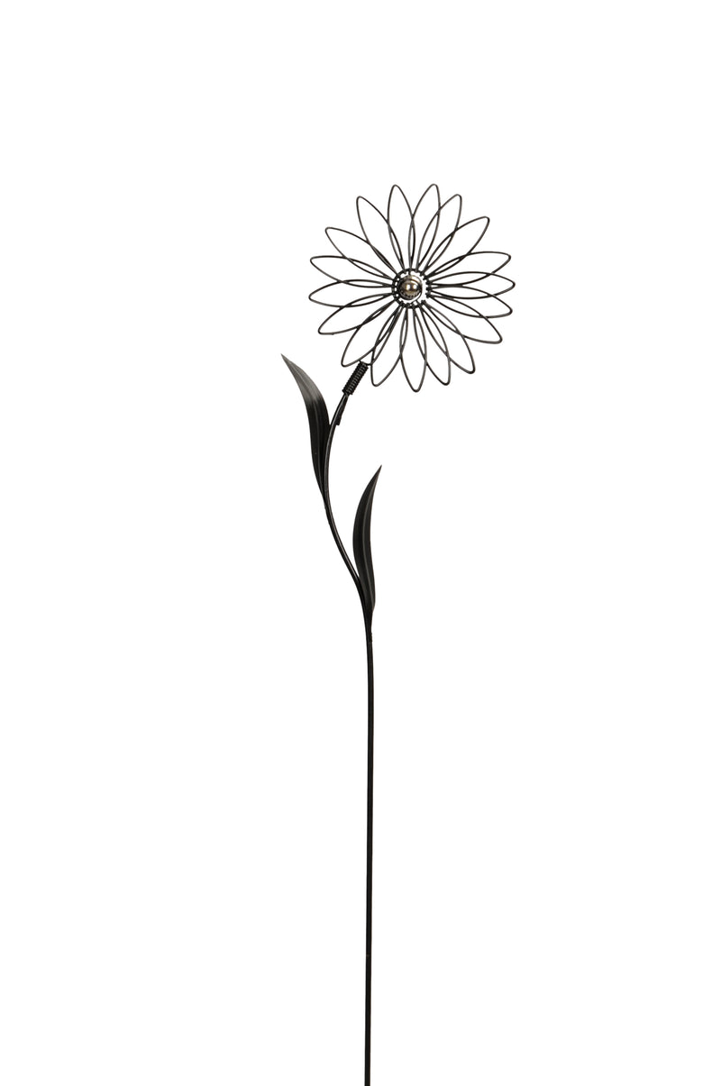 Deko Blumenstecker Blume mit silberner Kugel in der Mitte Stecker Bodenstecker Gartendeko Stab schwarz lackiert Beetstecker 90 cm hoch