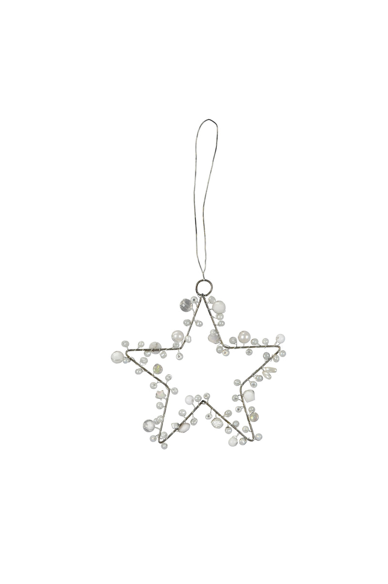 1 Stück Hänger Stern mit Perlen Draht Weihnachten Christbaumschmuck Fensterdekoration weiß 10cm + 10cm Schnurlänge