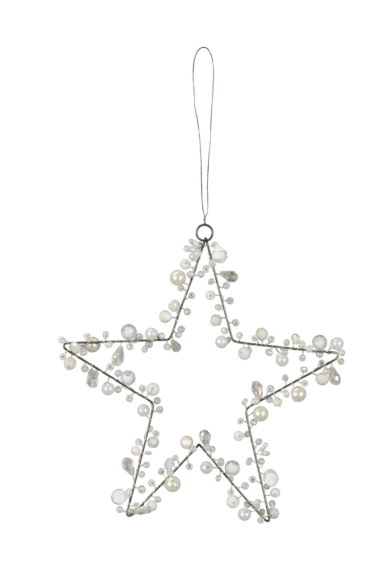 1 Stück Hänger Stern mit Perlen Draht Weihnachten Christbaumschmuck Fensterdekoration weiß 17cm + 12cm Schnurlänge
