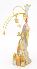 Christbaumschmuck Figur Weihnachtsmann mit Stab taupe gold Baumschmuck 14cm