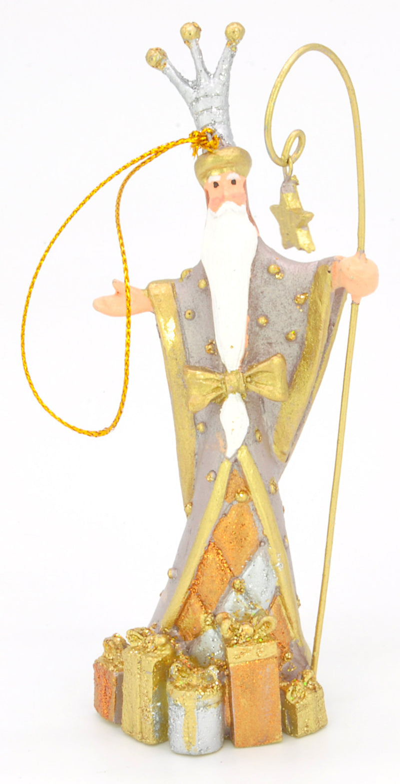 Christbaumschmuck Figur Weihnachtsmann mit Stab taupe gold Baumschmuck 14cm