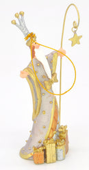 Christbaumschmuck Figur Weihnachtsmann mit Stab taupe gold Baumschmuck 14cm