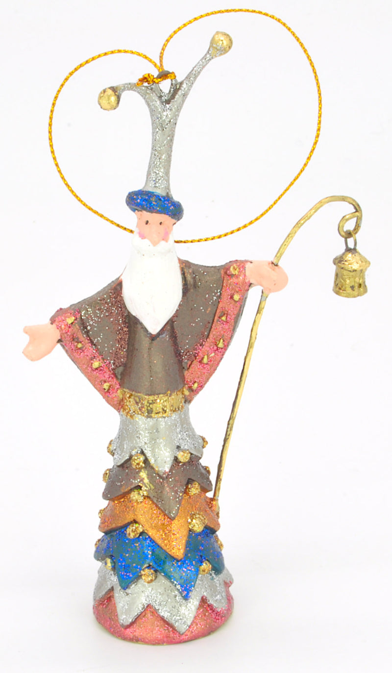 Christbaumschmuck Figur Weihnachtsmann mit Stab braun blau Baumschmuck 14cm