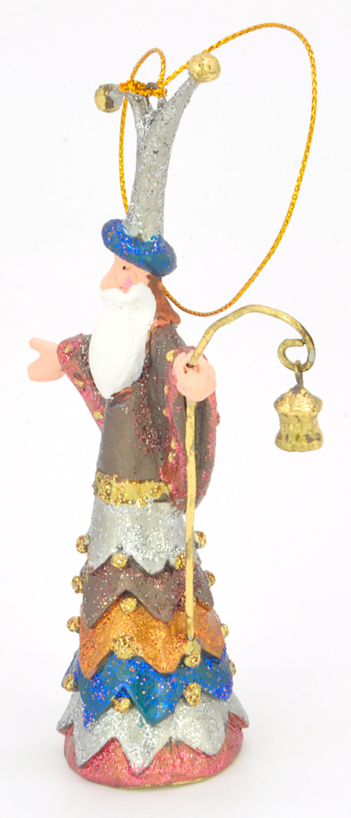 Christbaumschmuck Figur Weihnachtsmann mit Stab braun blau Baumschmuck 14cm