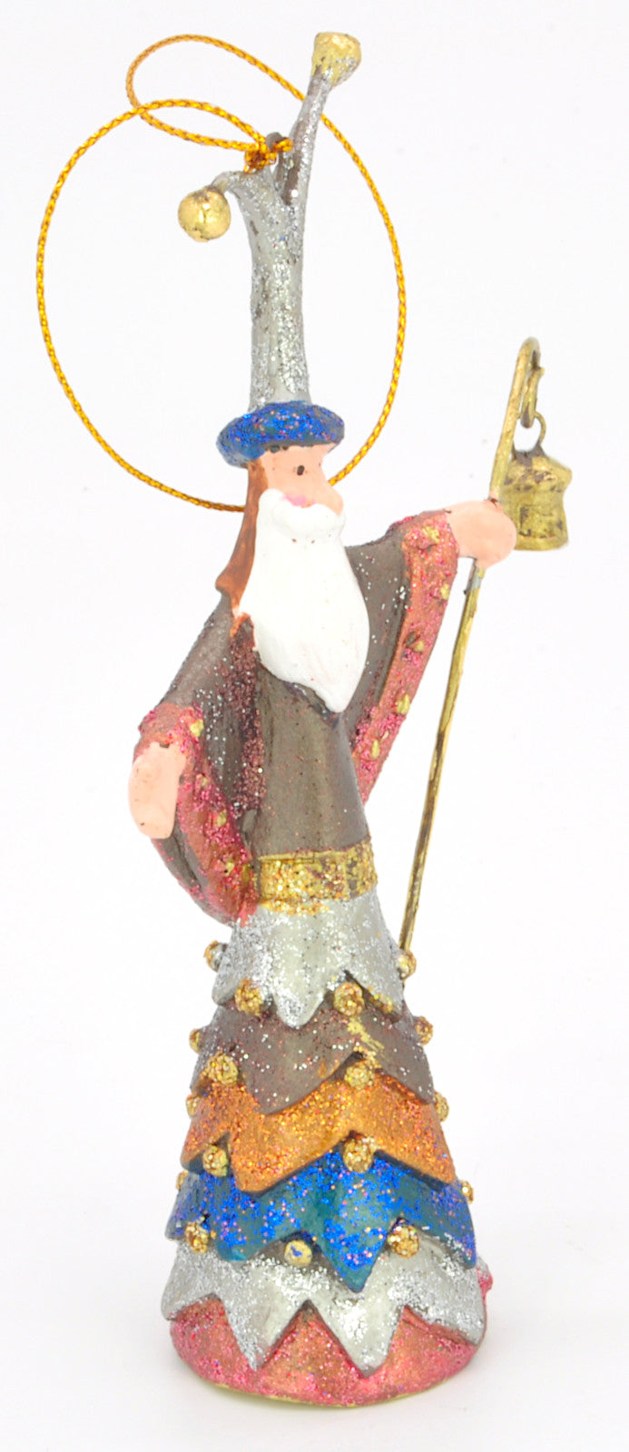 Christbaumschmuck Figur Weihnachtsmann mit Stab braun blau Baumschmuck 14cm