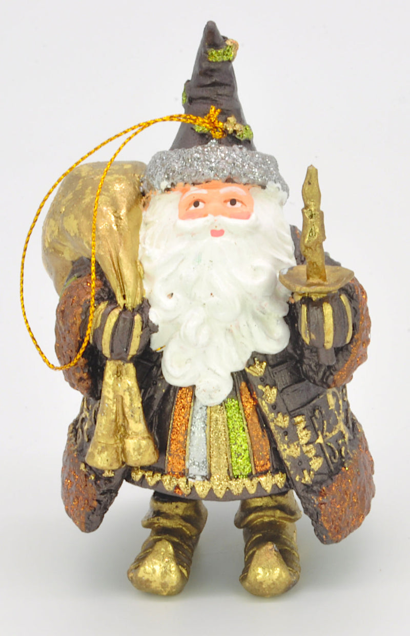 Christbaumschmuck Figur Weihnachtsmann dick mit Geschenken braun gold 15cm