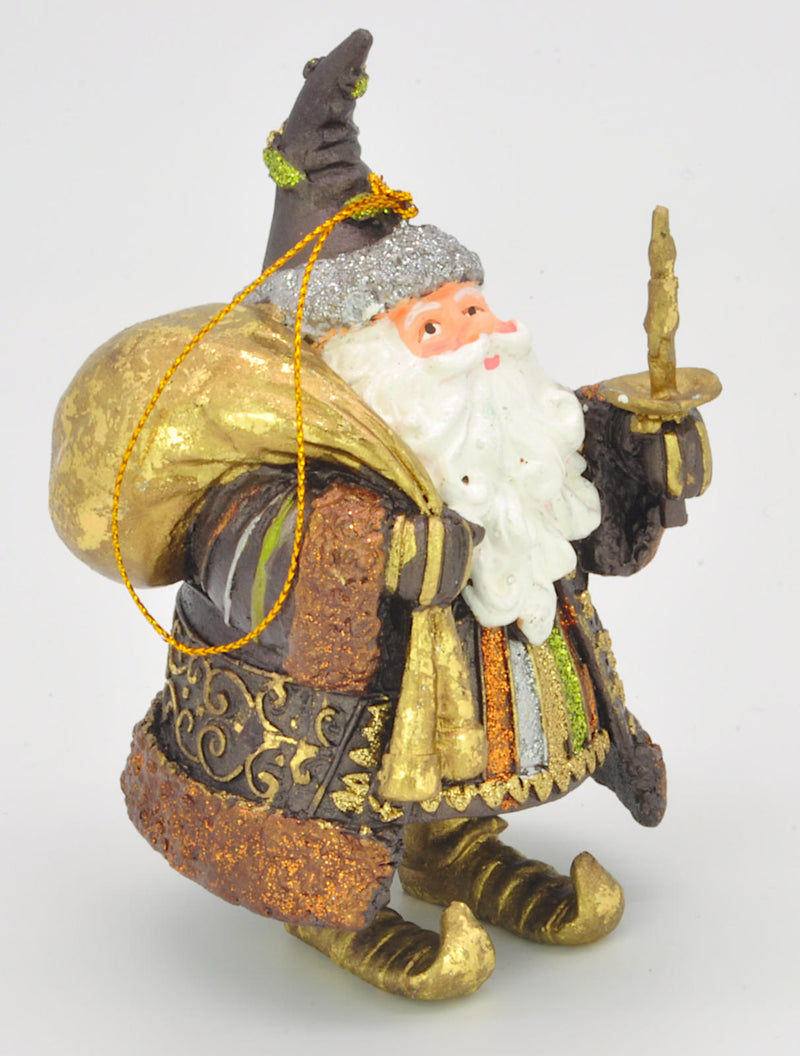 Christbaumschmuck Figur Weihnachtsmann dick mit Geschenken braun gold 15cm