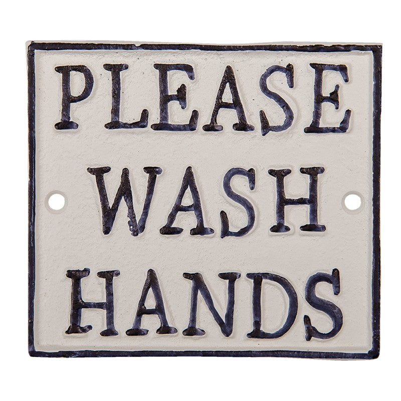 "PLEASE WASH HANDS" Badezimmer Waschbecken Schild Wandschild Hinweis H/B/T 11/10/0,5 cm Deko weiß shabby