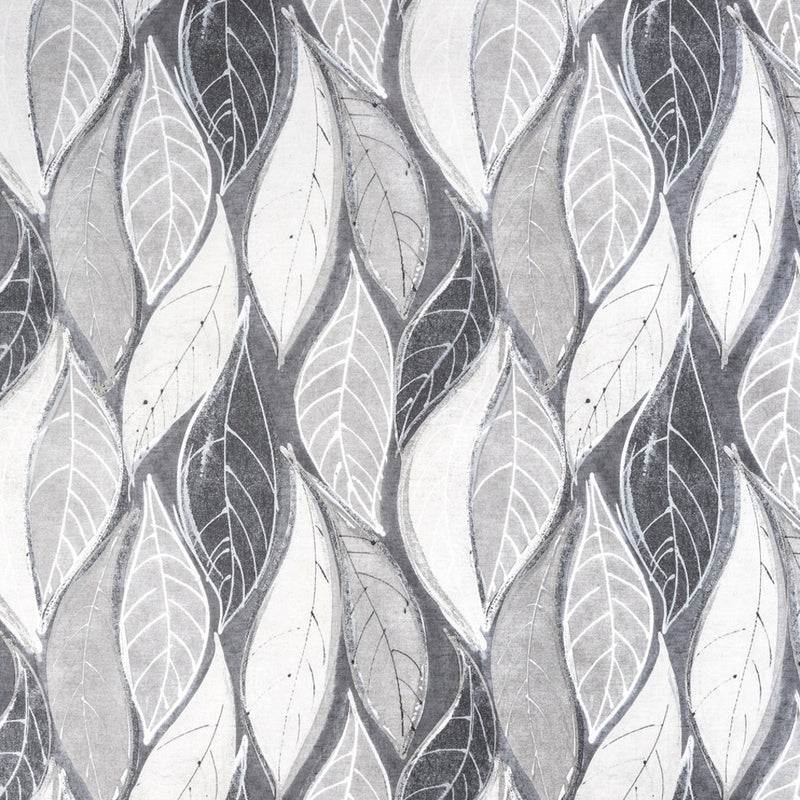 Wachstuchtischdecke PVC Autumn Wave Blätter grau weiß 1,4 Br. Meterware