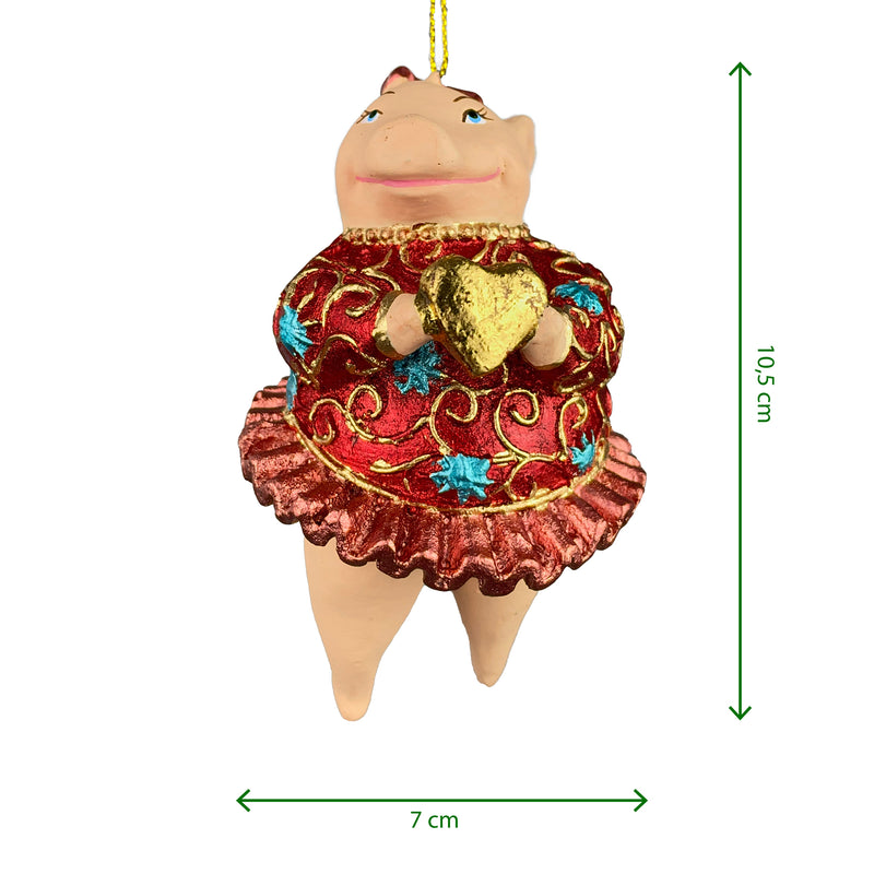 Christbaumschmuck Figur "Schwein mit Flügeln" Anhänger türkis-rot Weihnachten 10,5 cm
