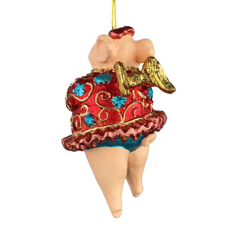 Christbaumschmuck Figur "Schwein mit Flügeln" Anhänger türkis-rot Weihnachten 10,5 cm