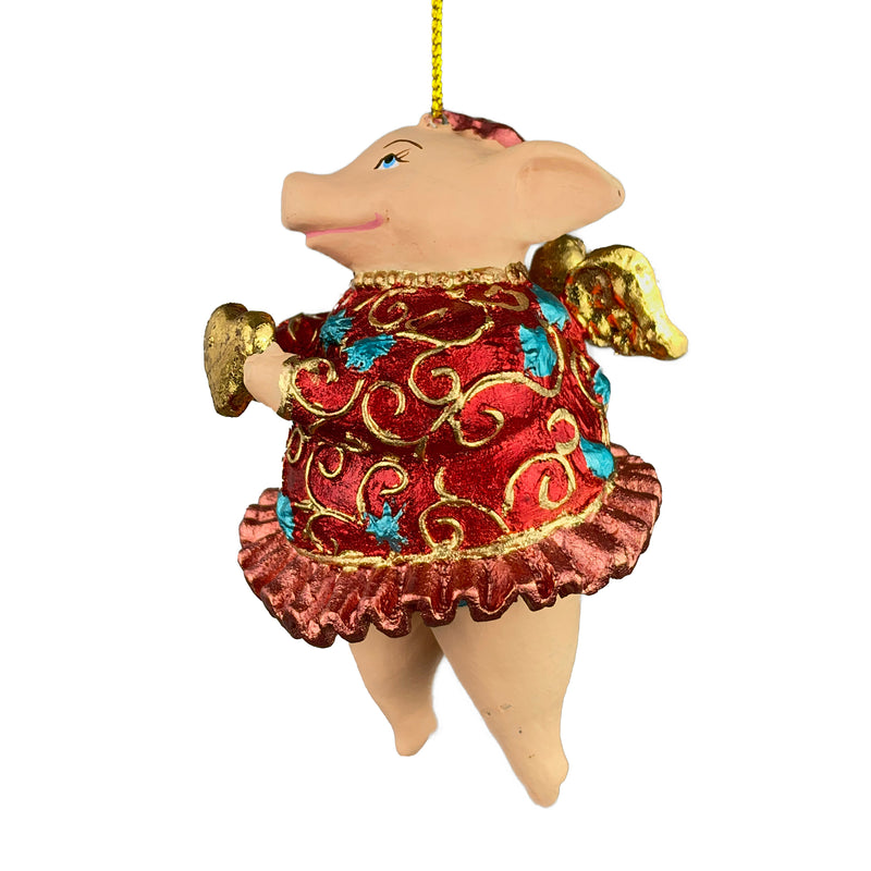Christbaumschmuck Figur "Schwein mit Flügeln" Anhänger türkis-rot Weihnachten 10,5 cm