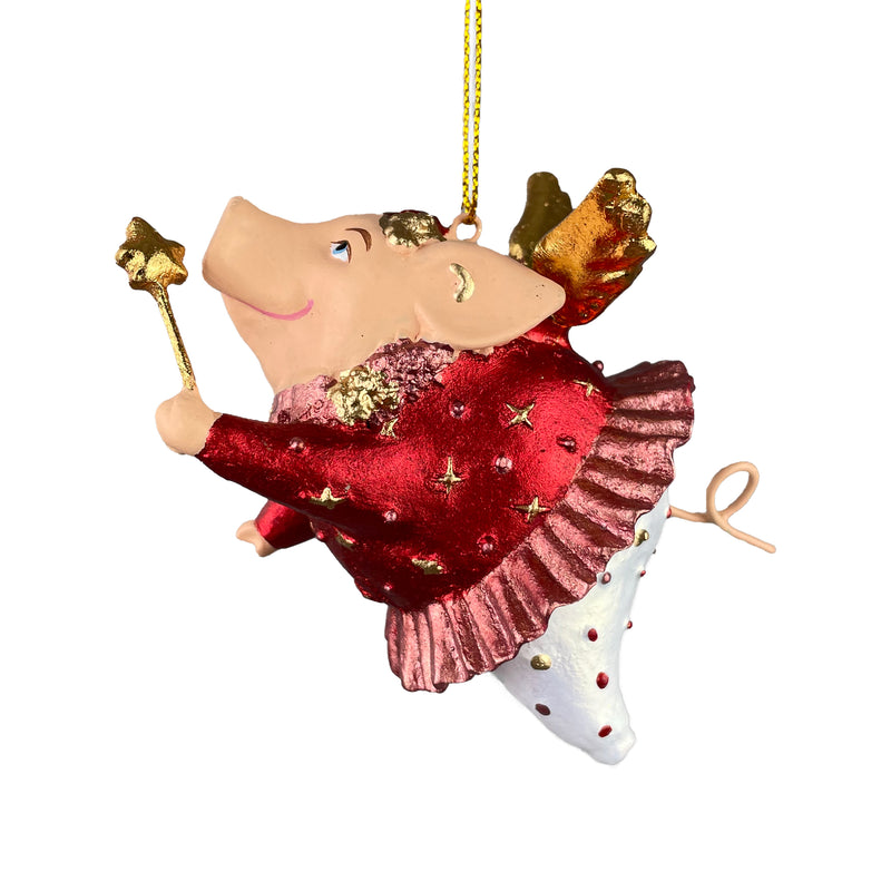 Christbaumschmuck Figur "Schwein mit Flügeln und Stern" Hänger weiß-rot Weihnachten 9,5 cm hoch