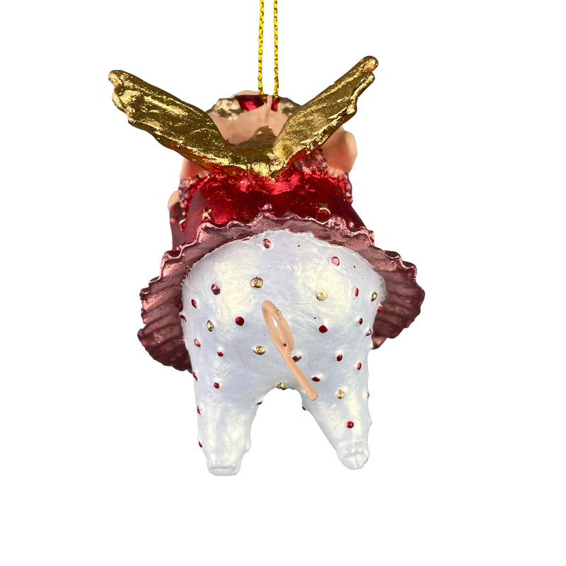 Christbaumschmuck Figur "Schwein mit Flügeln und Stern" Hänger weiß-rot Weihnachten 9,5 cm hoch