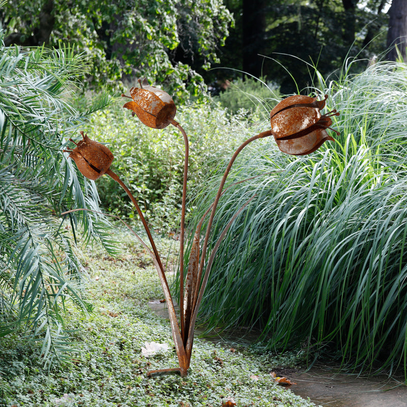 Blumenstecker Glockenblumen Blumen Rost Deko Stecker Gartendeko Stab Beetstecker 3 Blüten in Glockenform