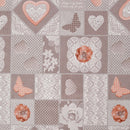 Wachstuchtischdecke PVC "Cottage" apricot beige-braun Blumen  Herzen Schmetterlinge 1,4m Br. Meterware