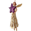 Christbaumschmuck Figur Engel creme-gold mit lila-Stern Anhänger Ornament Baumschmuck Weihnachten 14cm