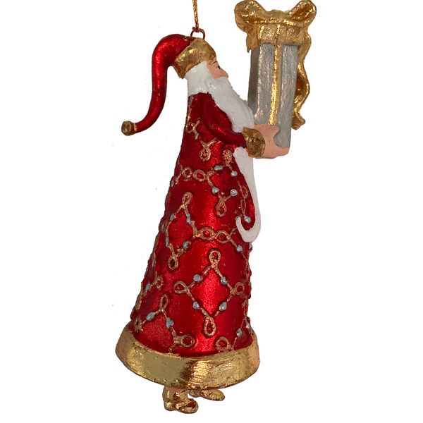 Weihnachtsmann Gabenträger Weihnachten Baumschmuck Figur Deko Hänger Christbaumschmuck 14 cm Rot Weiß Gold mit Geschenken