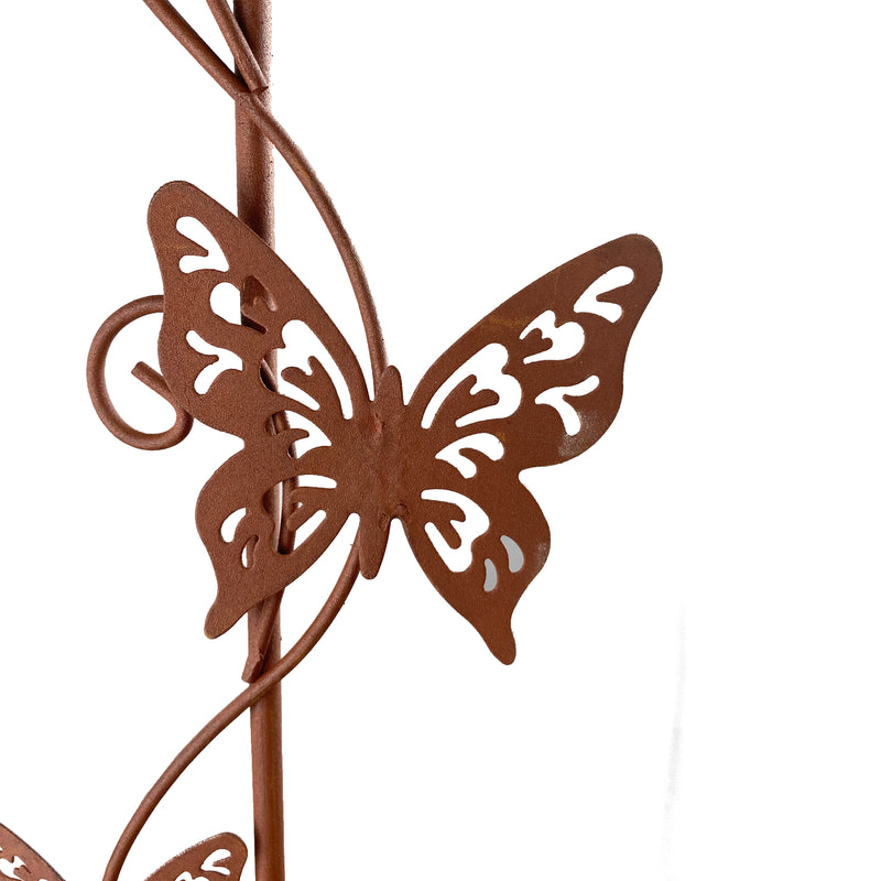 Deko Gartenstecker Falter Schmetterlinge mit silberner Kugel oben Stecker Bodenstecker Gartendeko Stab rostbraun lackiert Beetstecker 12cm breit x 115 cm hoch