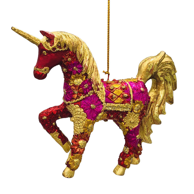 Christbaumschmuck Figur "Einhorn" Hänger pink-gold Hänger 15 cm