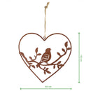 2-er Set Hänger Herz mit Vogel Rost Metall Ornament Ostern Frühling Fensterdekoration mit Schnur zum Aufhängen Deko sortiert