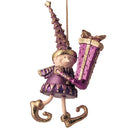 Kleiner Weihnachtsmann Elf Wichtel Gabenträger Weihnachten Deko Anhänger Christbaumschmuck 14 cm lila-flieder Gold mit Geschenk