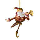 Christbaumschmuck Weihnachtsmann mit langen Beinen und Trompete in rot-gold-kupfer Anhänger Ornament Baumschmuck 15,5 cm
