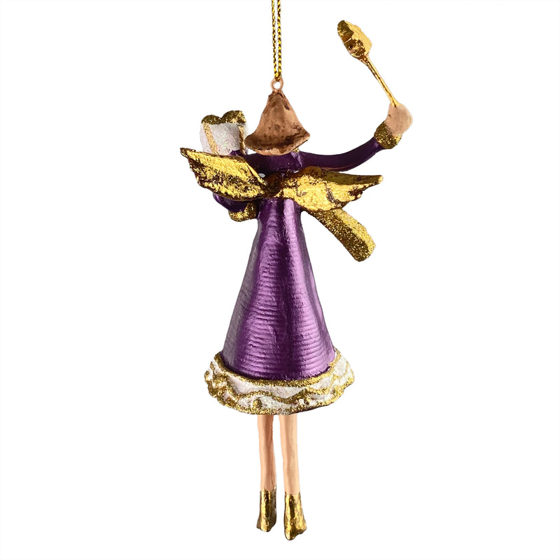 Christbaumschmuck Engel lila-weiß mit Stern und Geschenken Baumschmuck 15cm hoch