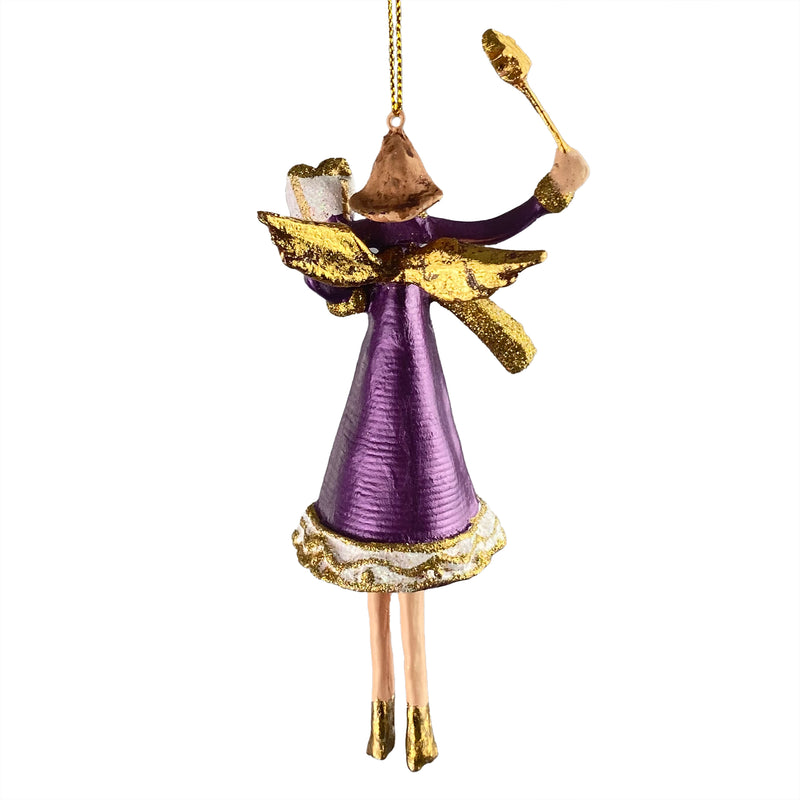 Christbaumschmuck Figur Engel lila-weiß mit Stern und Geschenken Hänger Baumschmuck 13cm hoch